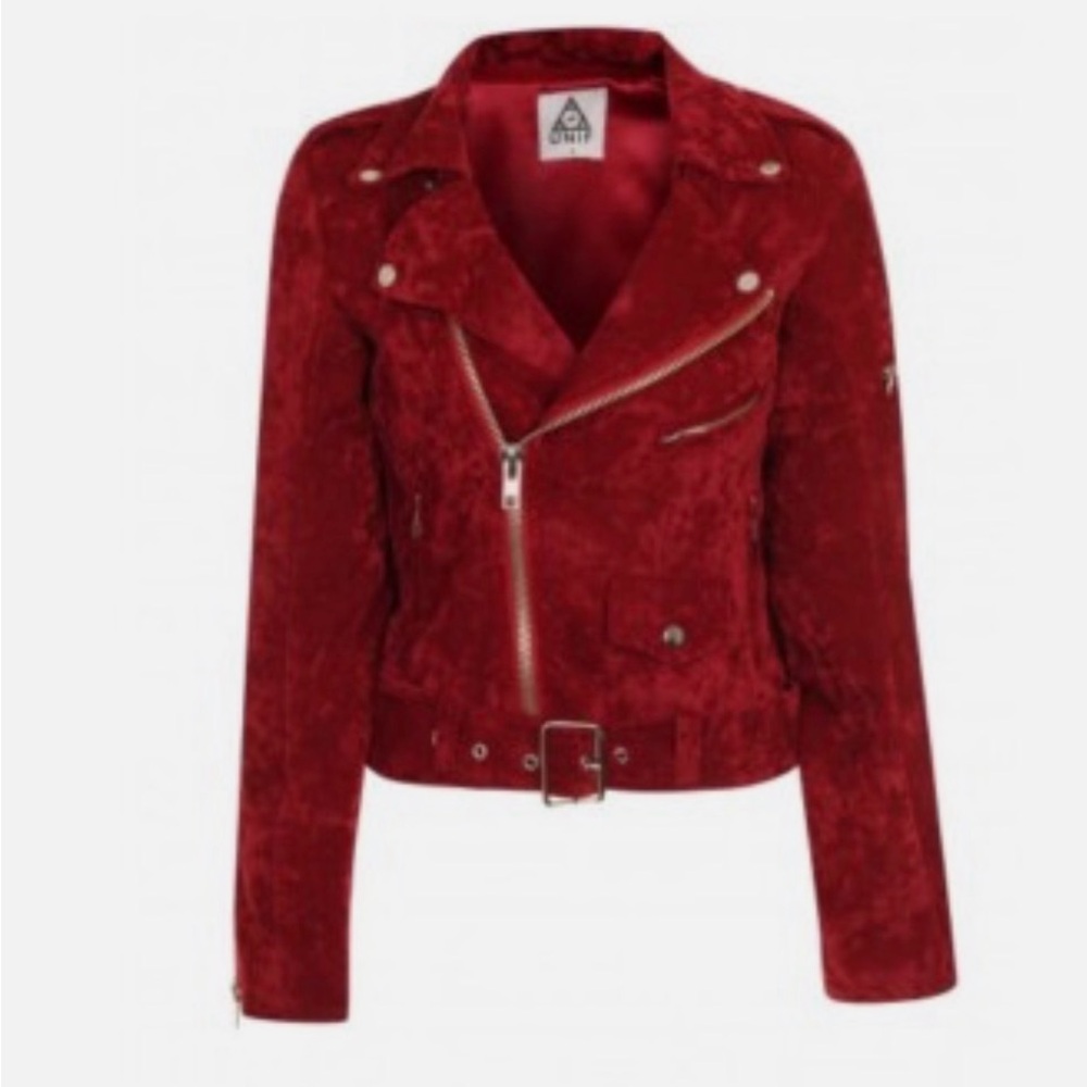 UNIF sangre Red Moto Jacket Faux Suede/velvet Size XS